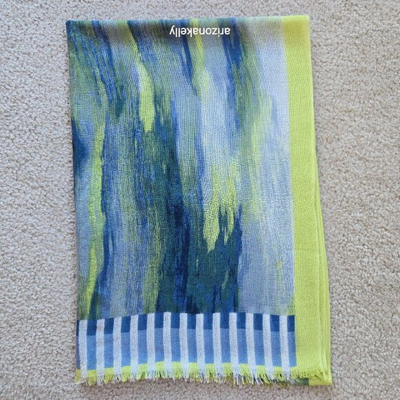 NWOT Kinross Silk/Cashmere Scarf Blue and Yellow - Picture 1 of 7